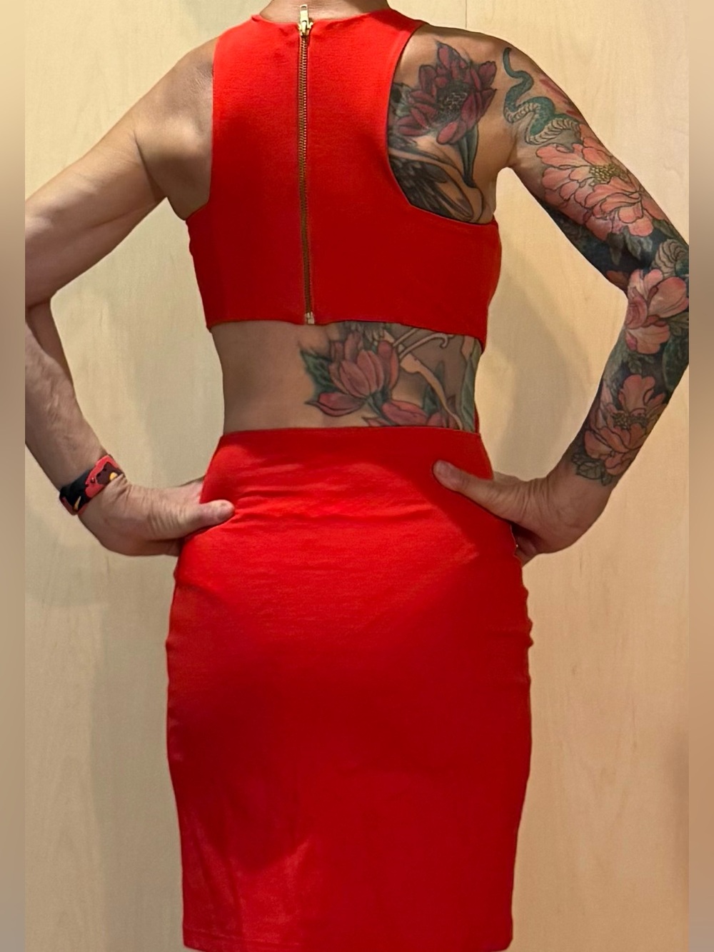 Vintage Y2K Arden B Red Side-Cutout Bodycon Bandage Dress - Size S